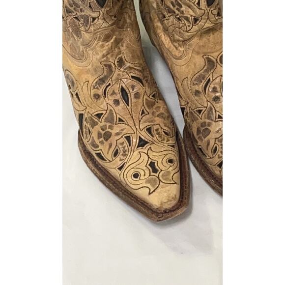 Corral Vintage Boot Women’s 6M Style A1970 Saddle Brushed Laser Brown Tan - Picture 9 of 16